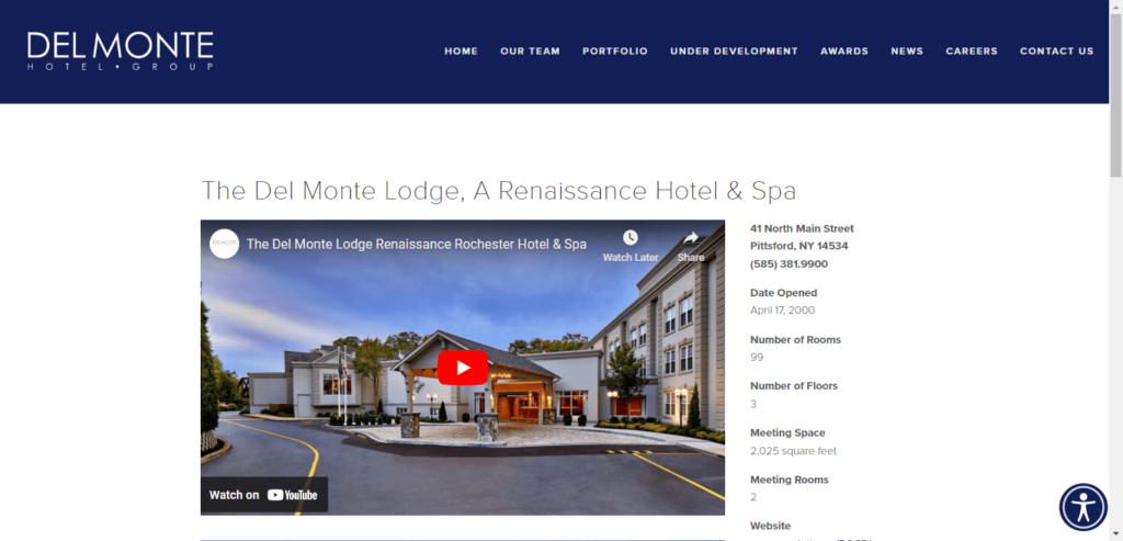 Homepage of The Del Monte Lodge Renaissance Rochester Hotel website / delmontehotels.com   