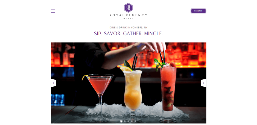 Homepage of VENUE Lounge & Restaurant website / royalregencyhotelny.com 