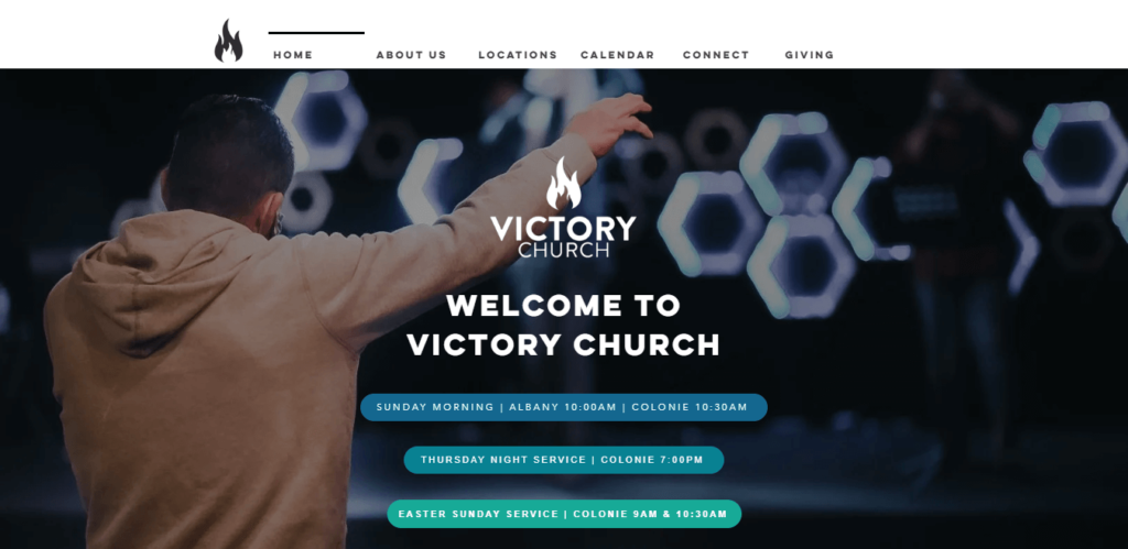Homepage of Victory Christian Church website / victoryalbany.com    