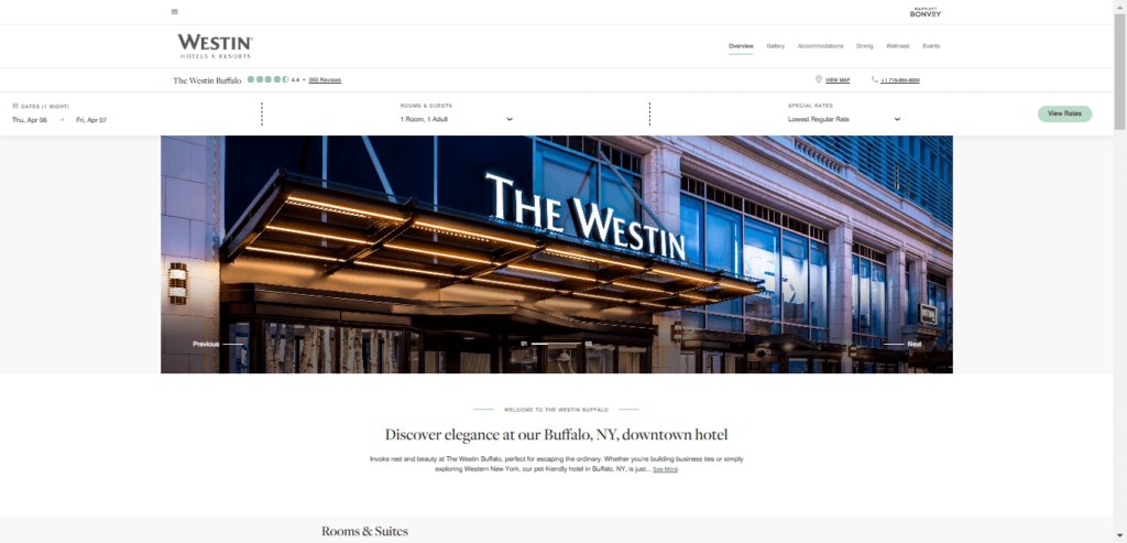 Homepage of Westin Buffalo website / marriott.com                          