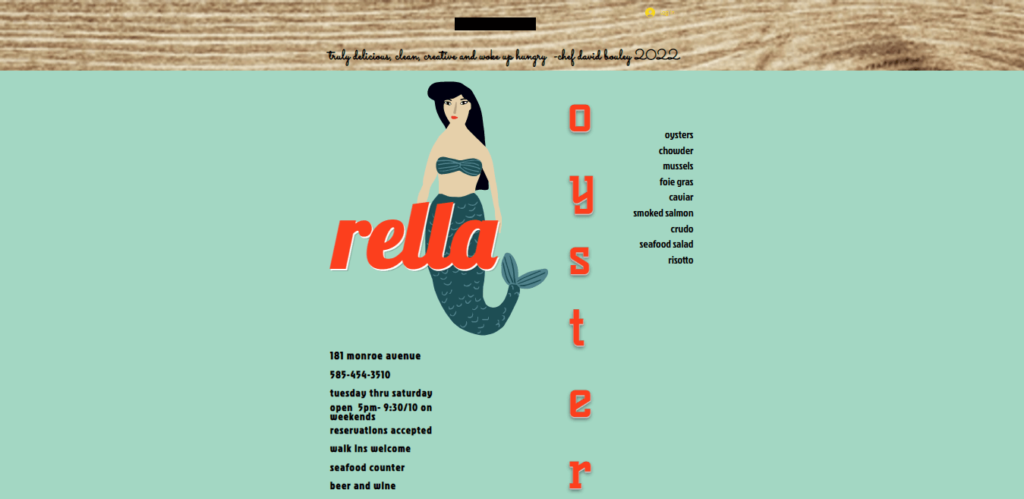 Homepage of Rella website / rellaoysters.com 