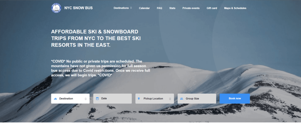 Homepage of NYC Snow Bus - Ski & Snowboard Trips / nycsnowbus.com