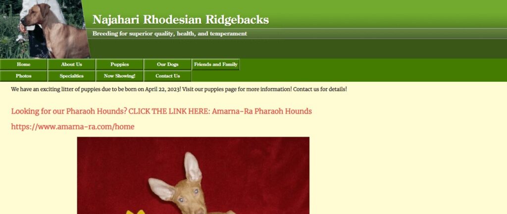 Homepage of Najahari Rhodesian Ridgebacks 
Link: https://www.najahari.com/