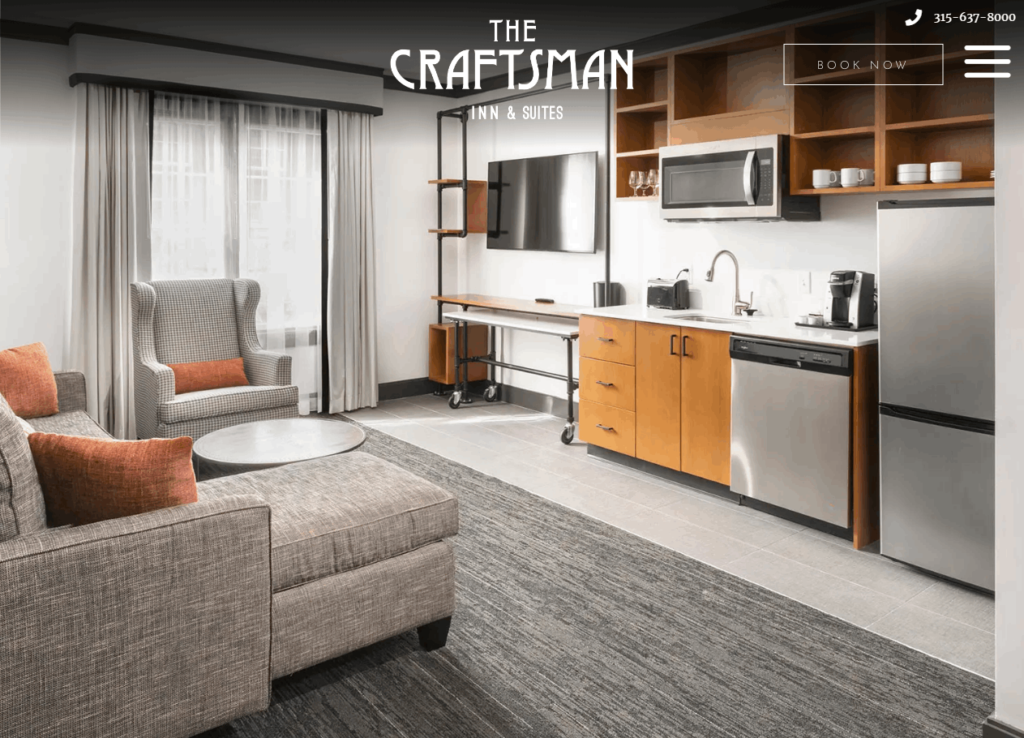 Homepage of The Craftsman Inn & Suites / craftsmaninn.com
Link: https://craftsmaninn.com/