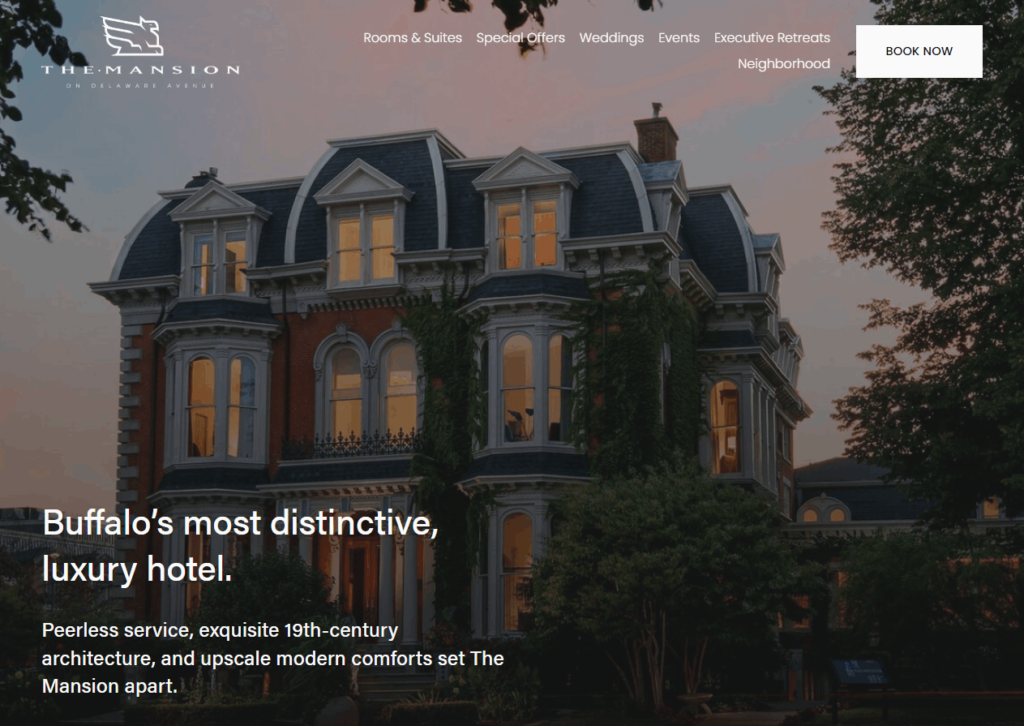 Homepage of The Mansion on Delaware Avenue / mansionondelaware.com
Link: https://www.mansionondelaware.com/
