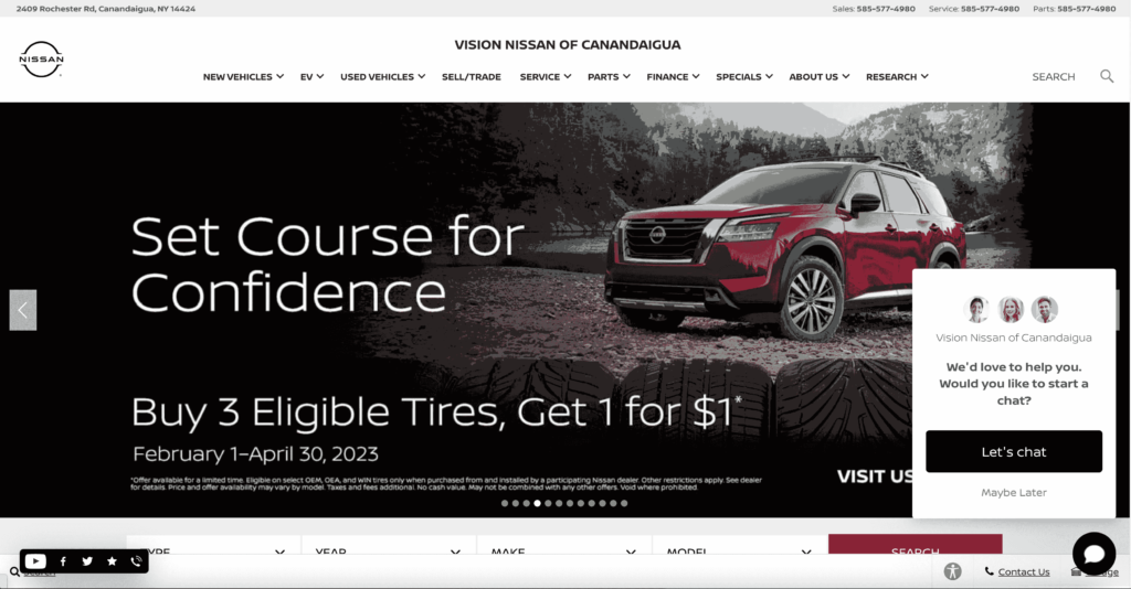 Homepage of Vision Nissan of Canandaigua / visionnissancanandaigua.com
Link: https://www.visionnissancanandaigua.com/?utm_source=gmb&utm_medium=organic&utm_campaign=gmb_website_url