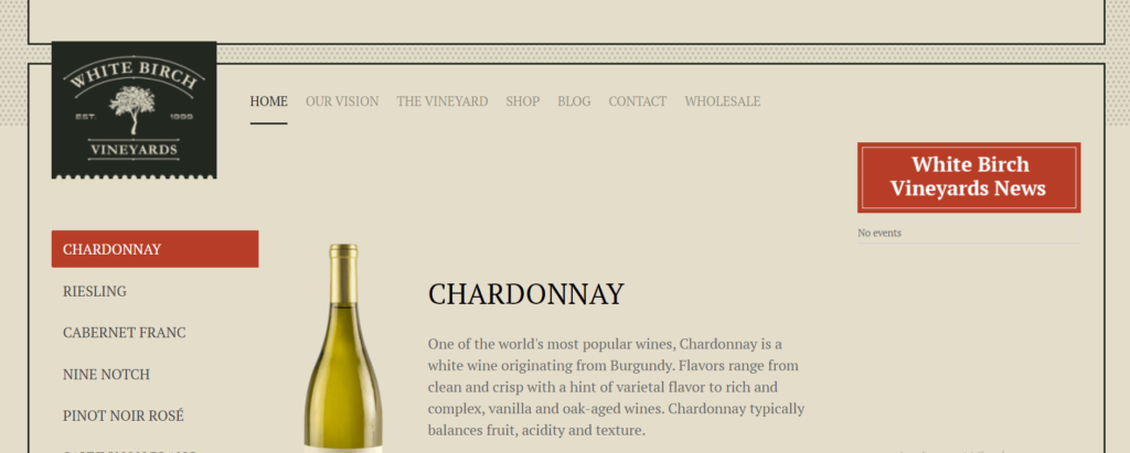 Homepage of White Birch Vineyards / whitebirchvineyards.com