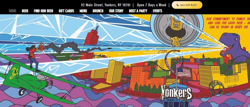 Homepage of Yonkers Brewing Co. website Link: https://www.yonkersbrewing.com/