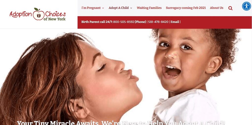 Homepage of Adoption Choices, Inc. website
Link: https://www.adoptionchoicesofnewyork.org/
