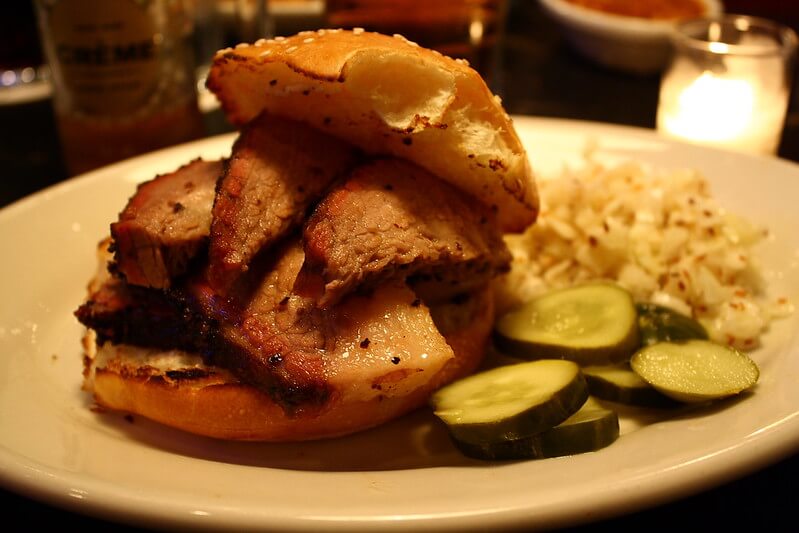 Pork BBQ Sandwich from Blue Smoke BBQ / Flickr / Garrett Ziegler
Link: https://flickr.com/photos/garrettziegler/3576297614