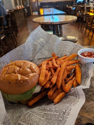 Delicious Chicken Burger and Sweet Potato Fries from Crompton Ale House / Flickr / Eden, Janine and Jim
Link: https://flickr.com/photos/edenpictures/52800875463