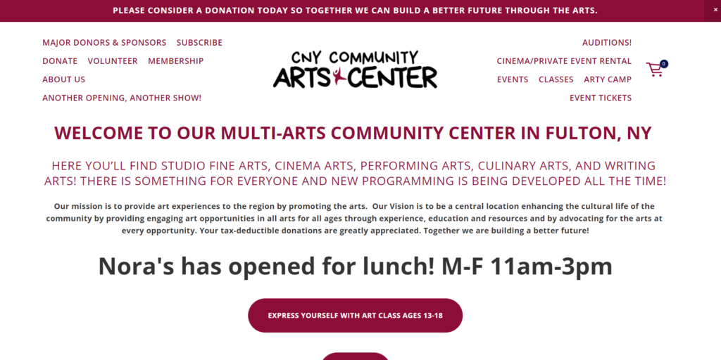 Homepage of the CNY Arts Center / cnyartscenter.com