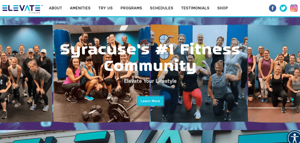 Homepage of the Elevate Fitness / elevatesyracuse.com