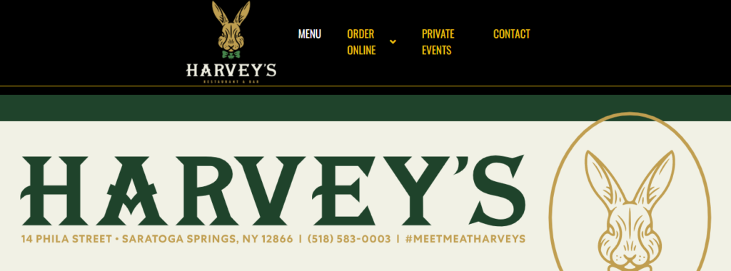 Homepage of the Harvey's Restaurant and Bar website /
Link: https://harveyspub.com/