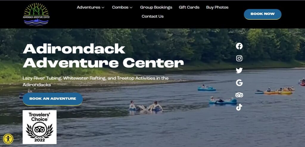 Homepage of Adirondack Adventure Center / Link: https://adktubing.com/