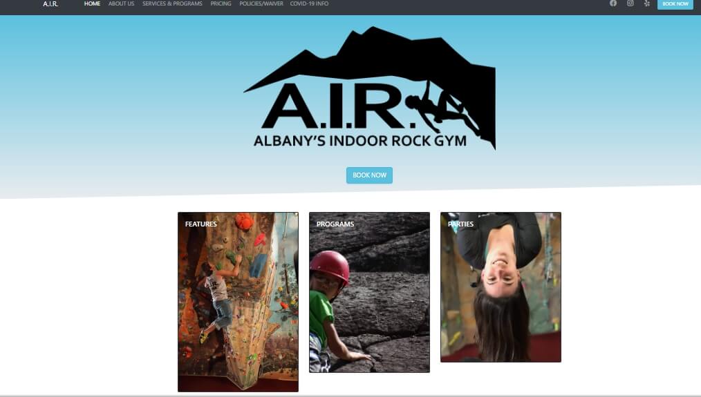 Homepage of Albany's Indoor Rockgym / Link: https://airrockgym.com/