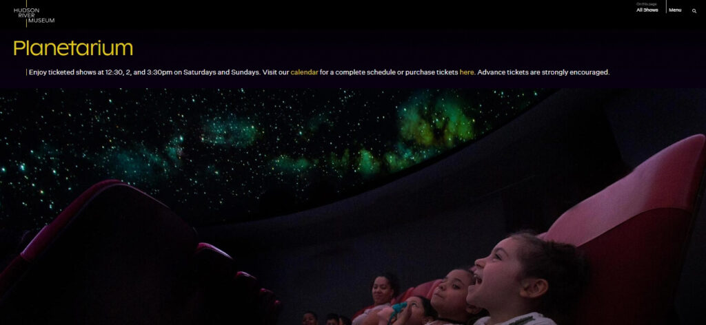 Homepage of Andrus Planetarium at Hudson River Museum / Link: https://www.hrm.org/planetarium/
