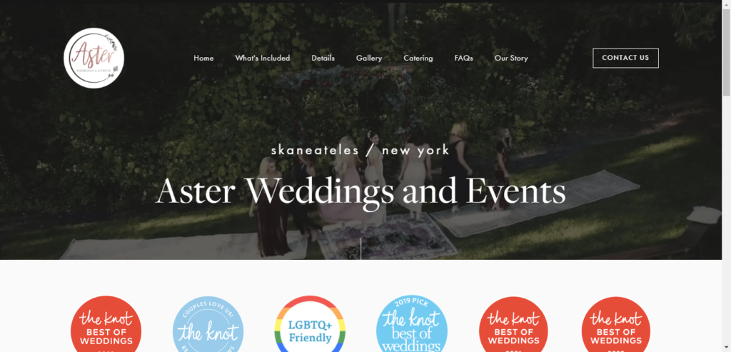 Homepage of Aster Weddings and Events website / asterweddings.com 