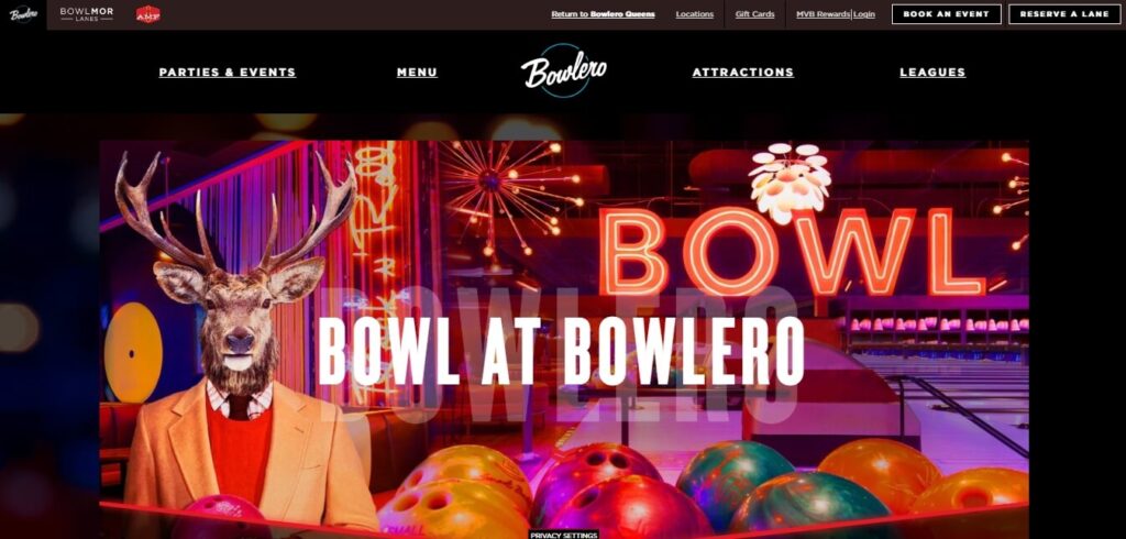 Homepage of Bowlero / Link: https://www.bowlero.com/