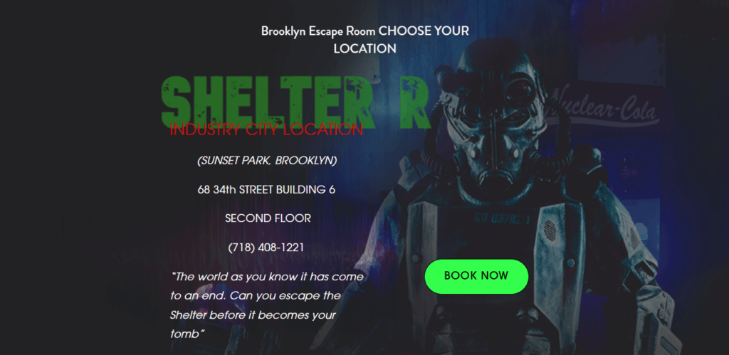 Homepage of Brooklyn Escape Room website / brooklynescaperoom.com 