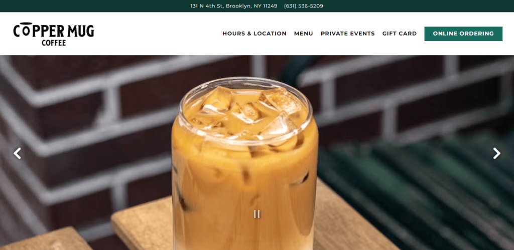 Homepage of Copper Mug Coffee website / coppermugcoffee.com 