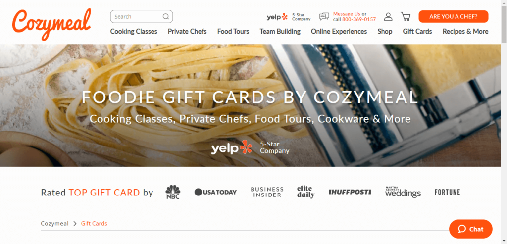 Homepage of Cozymeal Cooking Classes NYC website / cozymeal.com 