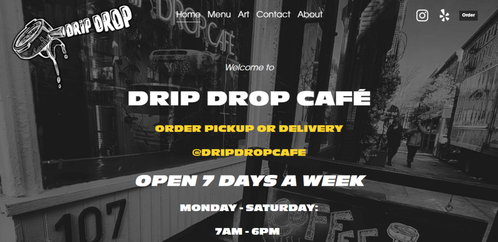 Homepage of Drip Drop Café, coffee shop website / dripdrop.nyc 
