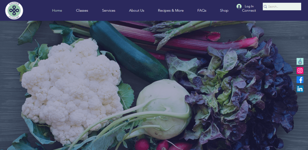 Homepage of Gather Culinary website / gatherculinary.com 