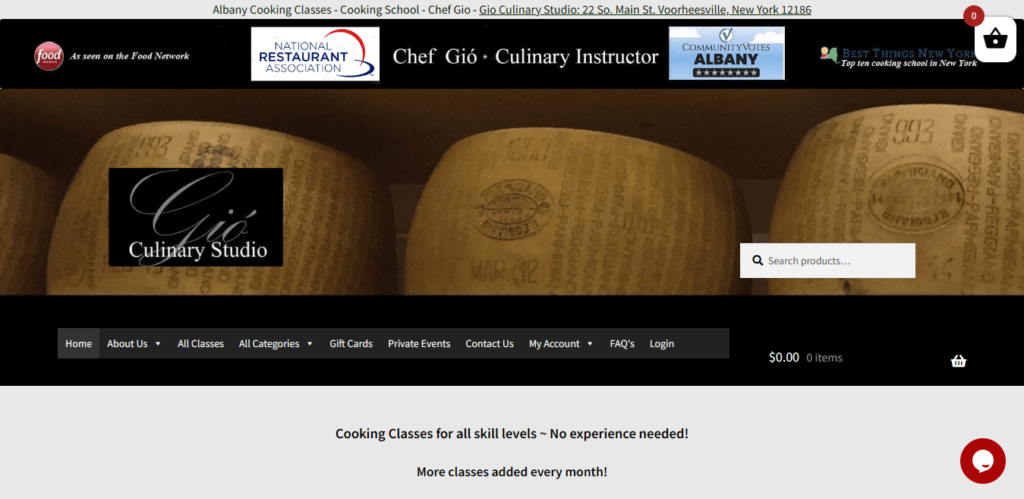 Homepage of Gio Culinary Studio website / gioculinarystudio.com 