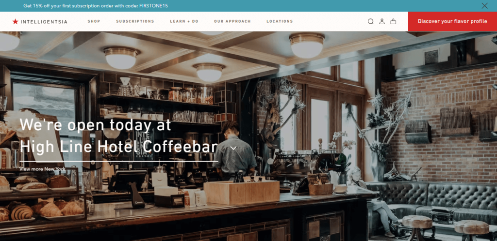 Homepage of Intelligentsia Coffee Highline Coffeebar website / intelligentsia.com 