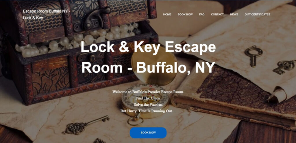 Homepage of Lock and Key Escape Room / Link: https://buffaloescaperooms.com/ 