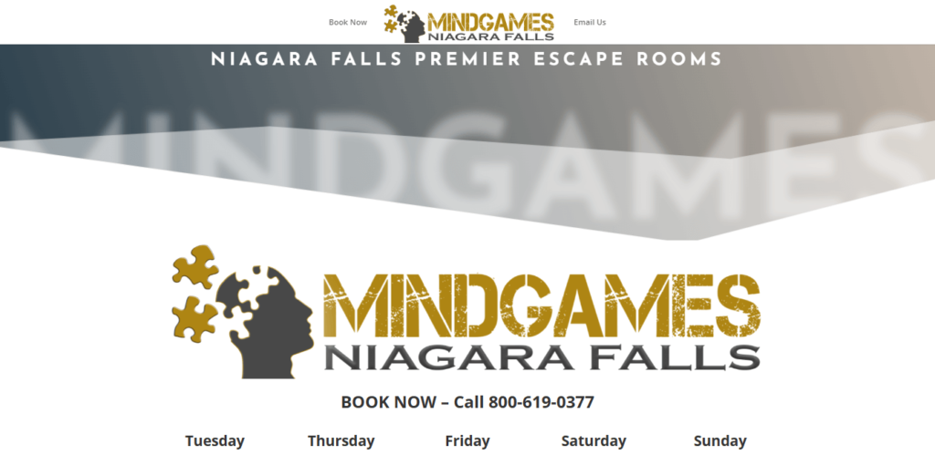 Homepage of MindGames Niagara Falls website / mindgames-niagara.com