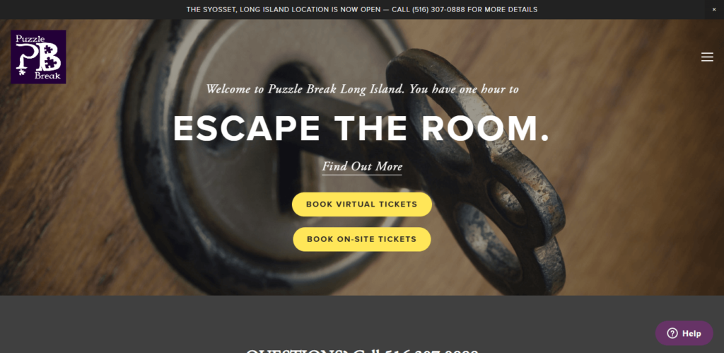 Homepage of Puzzle Break Long Island website / puzzlebreakli.com 