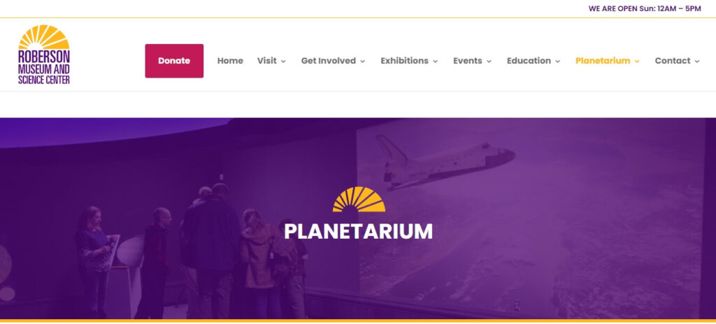 Homepage of Roberson Museum and Science Center Planetarium / Link: https://roberson.org/planetarium/