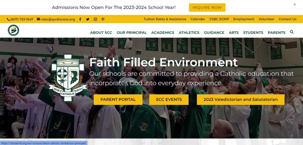 Homepage of Seton Catholic Central School / Link: https://csbcsaints.org/our-schools/seton-catholic-central/