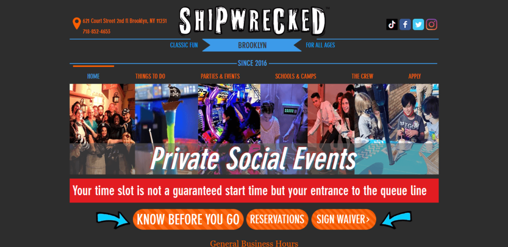 Homepage of Shipwrecked website / shipwreckednyc.com 