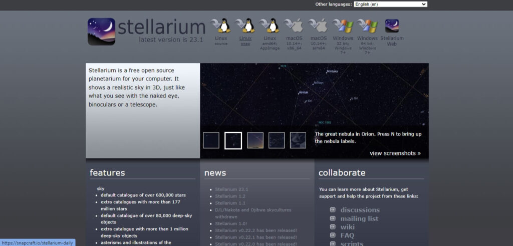 Homepage of Stellarium available at Hofstra University Observatory / Link: http://stellarium.org/