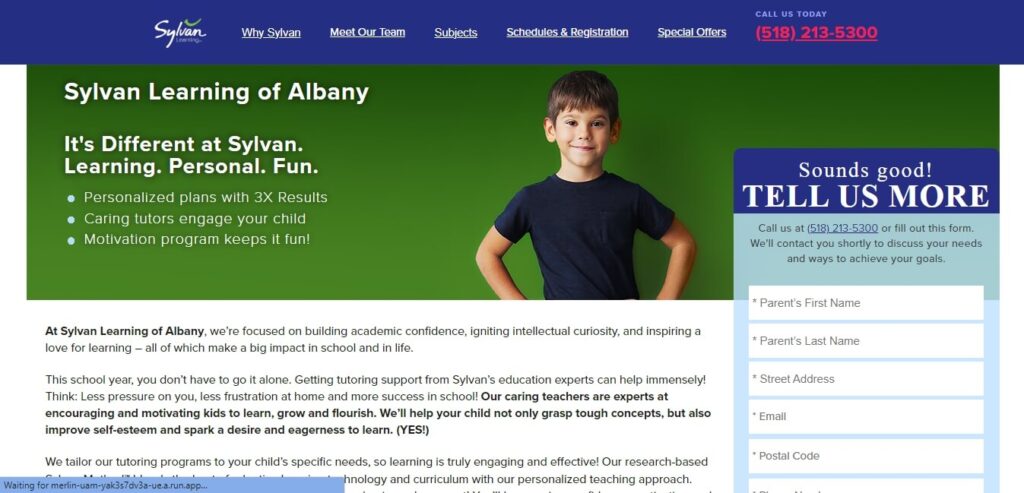 Homepage of Sylvan Learning of Albany / Link: https://www.sylvanlearning.com/