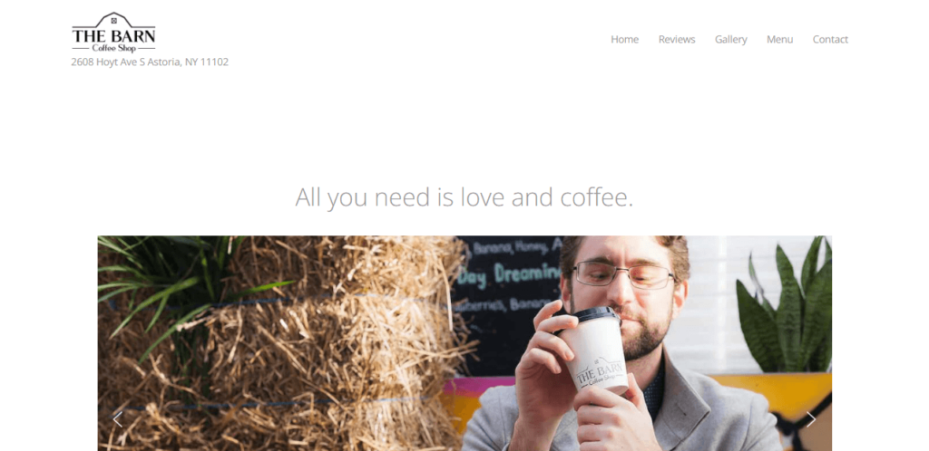 Homepage of The Barn Coffee Shop website / thebarncoffeeshop.com 
