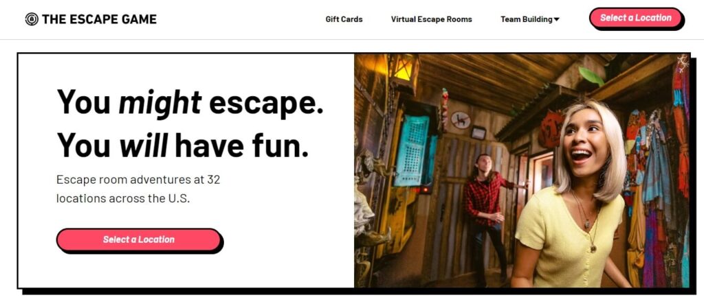 Homepage of The Escape Game / Link: https://theescapegame.com