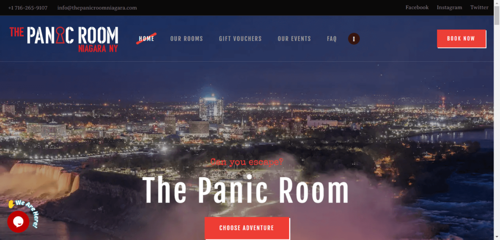 Homepage of The Panic Room website / thepanicroomniagara.com 