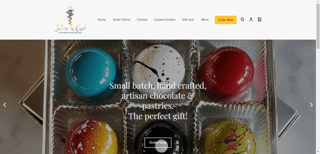 Homepage of The Sweet Whisk website / thesweetwhiskboutique.com 