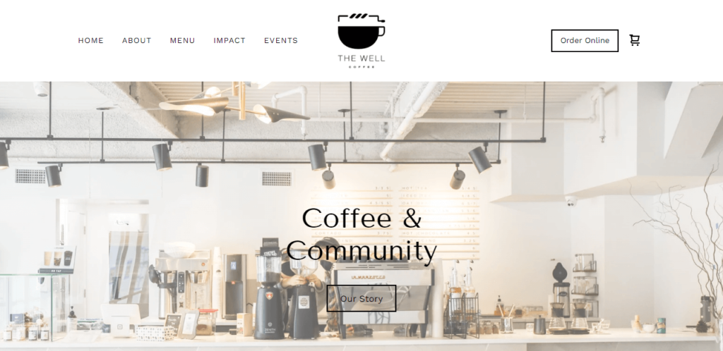 Homepage of The Well Coffee website / thewellcoffeeny.com 