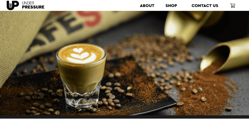 Homepage of Under Pressure Coffee website / underpressurecoffee.com 