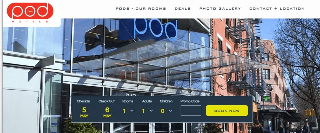 Homepage of Pod Brooklyn Hotel Website
Link: https://www.thepodhotel.com/pod-brooklyn?utm_source=google&utm_medium=organic&utm_campaign=gbp_listing