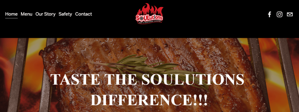 Homepage of the Soulutions restaurant website /
Link: https://www.soulutionscatering.com/