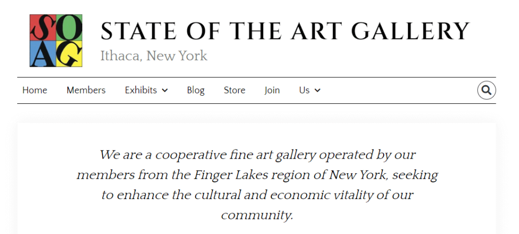 Homepage of the State of the Art Gallery website /
Link: http://soagithaca.org/