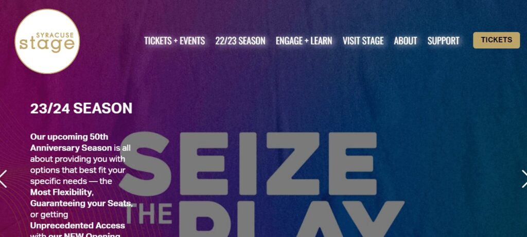 Homepage of Syracuse Stage website
Link: https://www.syracusestage.org/