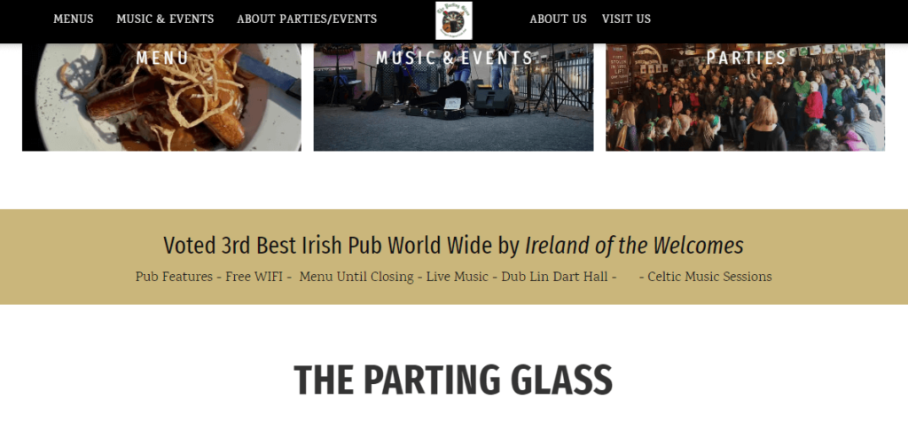 Homepage of The Parting Glass website /
Link: https://www.partingglasspub.com/