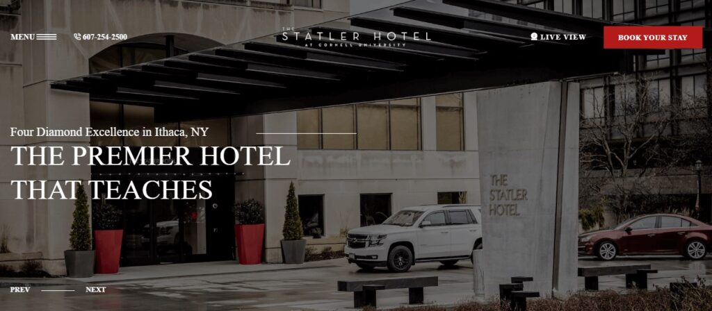 Homepage of The Statler Hotel at Cornell University website 
Link: https://statlerhotel.cornell.edu/